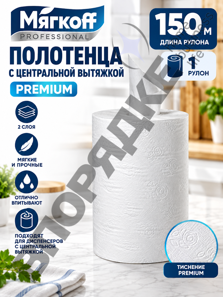 Полотенца "Мягкоff Professional" c центр/вытяжкой premium 2сл. 150м/рулон.